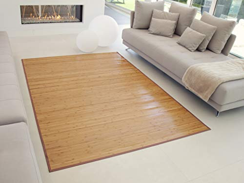TEJIDOS EL MUNDO Alfombra BAMBÚ Antideslizante, Alta Resistencia, para Interior y Exterior. - 170x240 cm., Marron