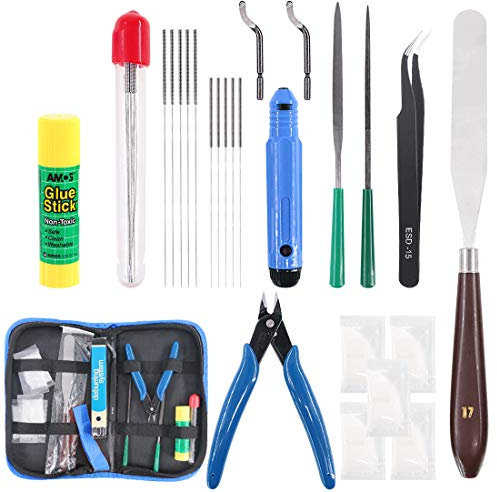 Glarks 24Pieces 3D Printer Nozzle Cleaning Tool Kit, Including Palette Knife, Deburring Tool, Tweezer, File Tool, Grease Packets, Wire Cutter, Glue Stick