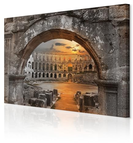 decomonkey Wandbilder Architektur 90x60 cm 1 Teilig Leinwandbilder Wanddeko | Strukturleinwand, Holzkeilrahmen, Bild auf Leinwand, Kunstdruck, Wohnzimmer, Wanddekoration, Römischen, Amphitheatr