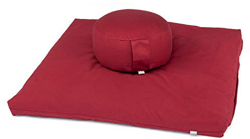 Bodhi Meditations-Set | ECO Serie | Meditationsmatte (Zabuton) & Rondo Meditationskissen | Mit Bio-Dinkelfüllung | Bezug aus 100% Bio-Baumwolle | Meditationsunterlage & Kissen (Bordeaux)