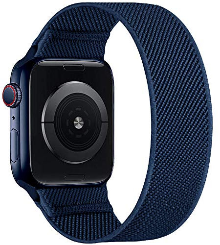 ENJINER Stretchy Nylon Solo Loop Bands Compatible with Apple Watch 38mm 40mm 41mm 42mm 44mm 45mm 49mm Ultra iWatch Series 8 7 6 SE 5 4 3 Strap, Sport Elastic Braided Men, 38/40/41mm S Deep Navy Blue