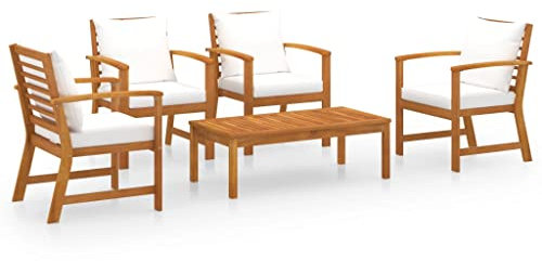 vidaXL Akazienholz Massiv Gartenmöbel 5-TLG. mit Auflagen Sitzgruppe Gartenset Lounge Garnitur Set Tisch Sessel Gartensessel Sitzgarnitur