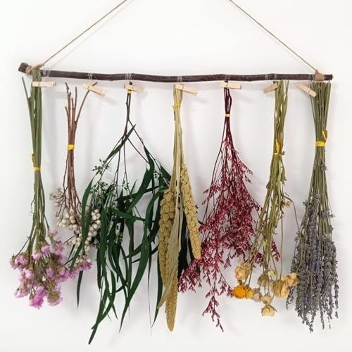 DongArts Getrocknete Blumen Girlande Wandbehang Getrocknete Blume Böhmische Bauernhaus Wanddekoration Getrocknete Kräuter Rack Lavendel