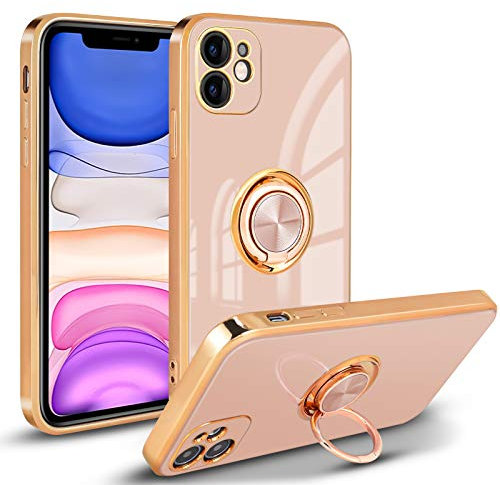 Newseego - Carcasa para iPhone 11, Carcasa de protección a Prueba de Golpes de Silicona Flexible y galvanizada 360º, con rotación de Soporte magnético para Coche para iPhone 11-Rosa