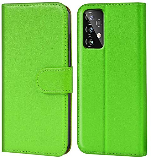 Verco Handyhülle für Samsung Galaxy A72 Hülle, Bookcase Tasche Flipcover für Samsung A72 Case [Kartenfächer/Aufstellfunktion], Grün