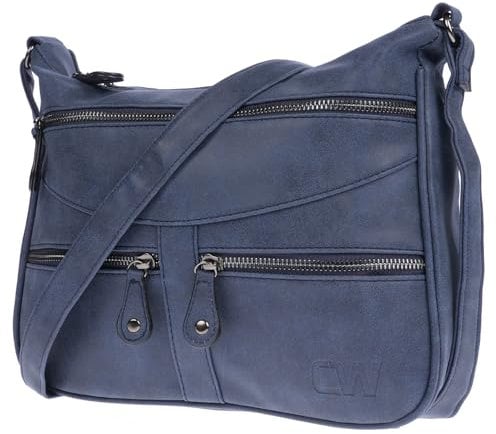 Christian Wippermann Damen Tasche Schultertasche Umhängetasche Crossover Bag Leder Optik Handtasche Blau