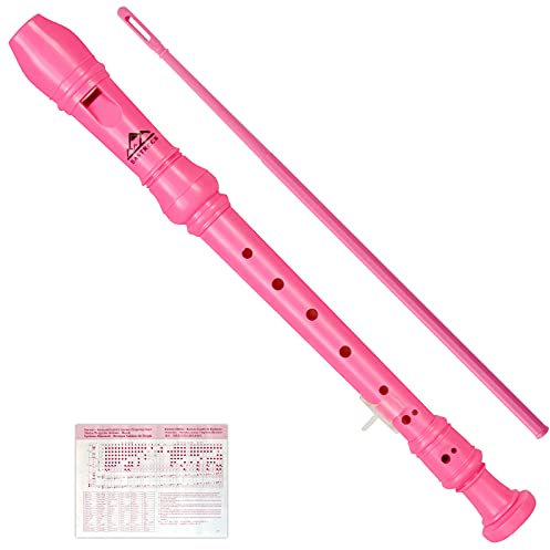 Eastrock Instrumento flauta dulce soprano de estilo alemán, rosa, 3 piezas, para principiantes, con varilla de limpieza, tabla de digitación, bolsa de embalaje, apoyo para el pulgar