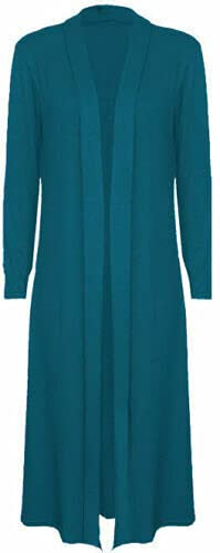 Urban Fashion Ladies Maxi Long Length Boyfriend Women Cardigan Collared Top Long Full Sleeve Floaty Duster Jacket Coat Blazer (Teal, Numeric_22)