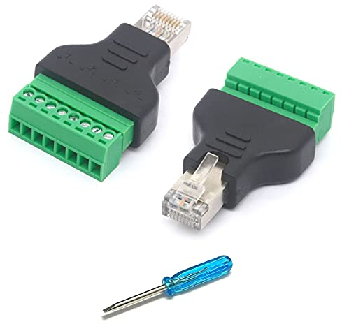 HTGuoji RJ45 Stecker-Schraubklemmen-Adapter, RJ45-Stecker auf 8-polige Schraub-Term-Block-Buchse, Cat7, 6, 5, 5e, Ethernet-Netzwerk-Stecker-Extender, CCTV-Digital-DVR-Inline-Koppler (2 Stück)