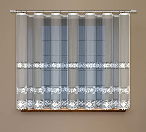 HAFT Gardine Kräuselband Weiß Jacquard Store Symmetrische Blumenmotive (160cm x 400cm)