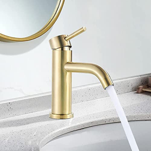 Robinet de Salle de Bain Or Mitigeur de Lavabo monocommande Robinet de Salle de Bains robinet d'évier Robinet de lavabo or brossé