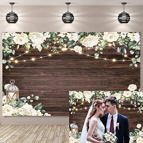 Toile de fond florale fleurs de mariage feuille verte photographie fond brun plancher de bois mur nuptiale bébé douche fête d'anniversaire bannière
