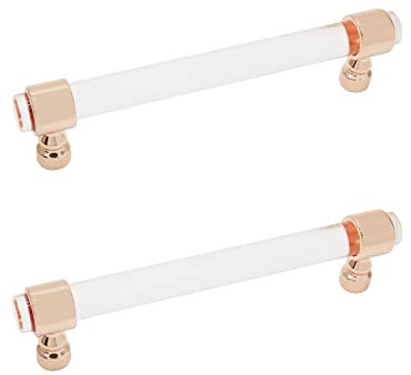Woogim Schubladengriffe aus Acryl, für Küchenschränke, Kommoden, Schubladen, Schränke, Möbel, Hardware, Schrankgriffe, 13 cm Lochmitte, 15,2 cm Gesamtlänge (Roségold)