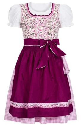 Nübler Kinderdirndl Nadja in Beere I Größen 80-176 | 3-teilig mit Bluse & Schürze I Kinder-Dirndl mit Blumenmieder & Säckchen I Ideal für Feste & Feiern