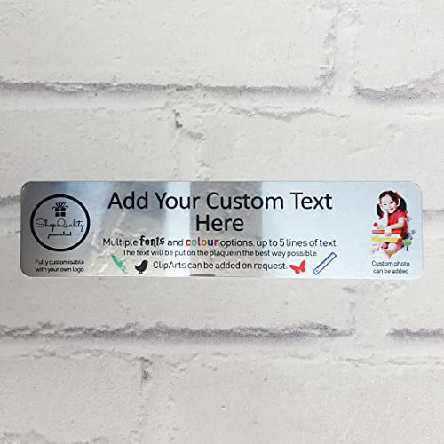 ShopQuality4U Personalised Mirror Aluminium Metal Plaque Bespoke Sign Childs Bedroom Door Add Own Text and Pictures (20 x 5 cm, 7.8 x 2 inches)