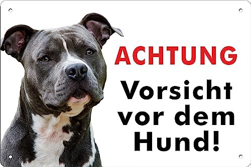 pubblimania AMSTAFF PITBULL ACHTUNG vorsicht vor dem Hund! Aluminium-Verbundschild für den Außen- und Innenbereich, 3 mm stark (Cm 20x30)