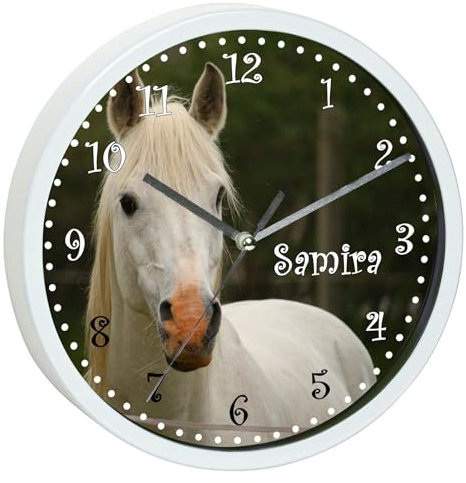 CreaDesign, Wanduhr Kinder personalisiert mit Name, Motiv Schimmel, Rahmen Wanduhr weiß, Ø 19,5 cm