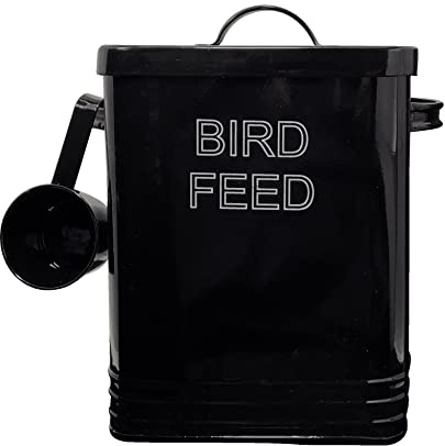 Nobel Bird Feed Storage Tin with Lid with Scoop Non Slip Pads (Black)