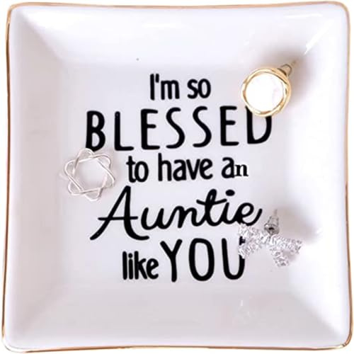 Auntie Jewellery Ring Dish, Ceramic Trinket Tray, Gift For Auntie Birthday | Ideal Gifts for Auntie, Perfect Auntie Gifts from Niece Nephew, Thank You Present for Birthday, Christmas, Mother's Day