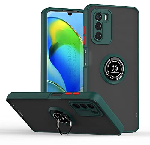 XINYEXIN Hülle für ZTE Blade V40 Vita mit Ring Stnad Stoßfest Handyhülle Anti-Scratch Durchscheinend PC Back + Soft TPU Bumper Case Cover - Dunkelgrün