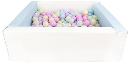 Piscina Infantil para niños de Bolas Pelotas 300 Piezas Cuadrado ecocuero (Color de la Piscina/de Las Bolas: Blanco, Azul (Pastel)/Rosa, Azul, Amarillo (Pastel))