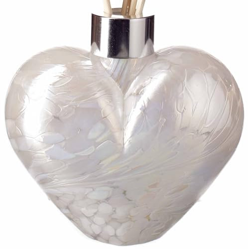 Amelia Art Glass Reed Diffuser Heart - White, Height 10.5cm, Width 11cm. Height with reeds 25cm (REM35W-A)