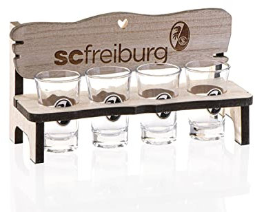 SC Freiburg Schnapsbank mit 4 Schnapsgläsern - Schnapsglas