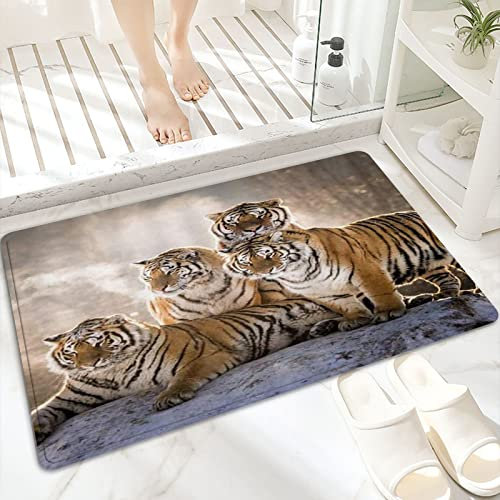 Badematte, rutschfest Waschbar Badezimmerteppich 60x100 cm,Tiger-Fauna Gestreifte Tiger-Gruppenaggregatio,Badvorleger mit Wasserabsorbierenden, Weichen Mikrofasern für Badewanne, Dusche und Badezimmer