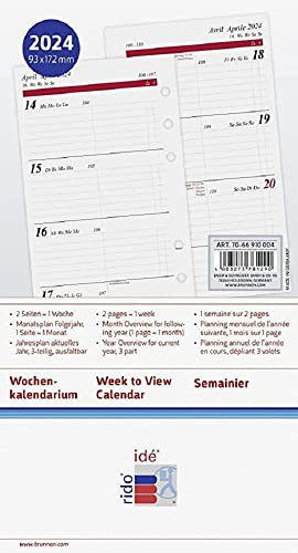 rido/idé Wochenkalendarium Timing 2 2024 2 Seiten = 1 Woche Blattgröße 9,3 x 17,2 cm weiß