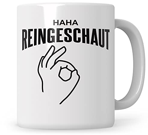 Sweetify HaHa Reingeschaut Tasse Reingeguckt lustiges Geschenk Büro Tasse mit Spruch Kaffeetasse Geschenk Kollegen Geschenkidee Kollegen und Kolleginnen
