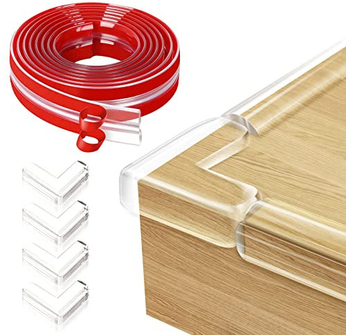 2 Meters Edge Protector Baby Proofing Corner Protectors Clear Corner Guards Silicone Child Safety Edge Covers Bumper for Table, Cabinets, Crib, Edge Protector Strip with 4 Pack Corner Guards