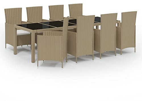 Yolola Polyrattan Gartenmöbel Set Rattan Essgruppe 8 Personen Gartenmöbel Essgruppe mit Auflagen Sitzgruppe Garten 9-TLG.Type1 Gartengarnitur Terrassenmöbel Beige