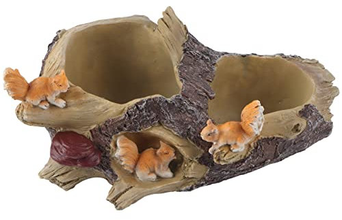 JYCRA Lebensechter Sukkulenten-Übertopf aus Treibholz, Wasserfester Sukkulenten-Blumen-Bonsai-Harz-Übertopf für Zuhause(Eichhörnchen jagen)