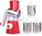 Iceten 3 in 1 Rotary Cheese Grater and Vegetable Slicer with 3 Stainless Steel Rotating Blades, Multifunctional Manual Cutter/Shredder-Strong Suction Base (Red)