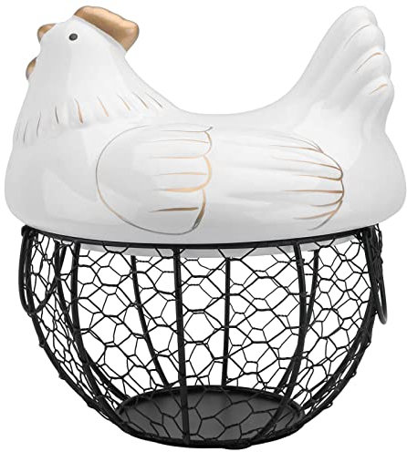 JTBDWOSK Drahtkorb Küche Eier Aufbewahrung Allzweckkorb Metall Eierkorb Huhn- Förmigen Eierkorb Dekorative Küche Metall Lagerkörbe Bauernhaus Golden Hühner Form Eierkorb Dekorative Obstkorb,1