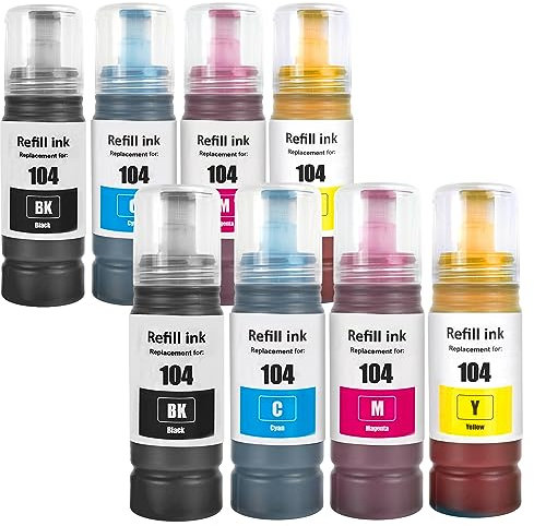 104 Tinte Kompatibel mit epson 104 Tintenpatronen Nachfülltinte für ecotank ET-1810 ET-2810 ET-2820 ET-2870 ET-2814 ET-2815 ET-2825 ET-2826 ET-2830 ET-2840 ET-2862 ET-2870 ET-2876 ET-4800 ET-4810 (8P)