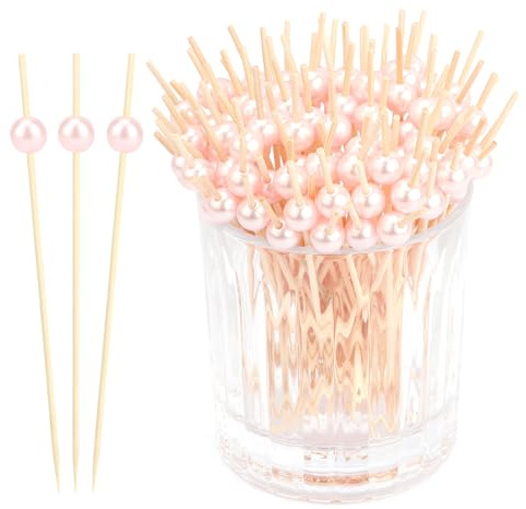 200pcs Cocktailspieße Spiesse Für Snacks Fingerfood Mit Rosa Perlen Für Valentinstag Party 4.7inch Früchte Desserts Partyzubehör Obstspießc Cocktailspieße Bambusspieße Für Cupcake Snack Becher