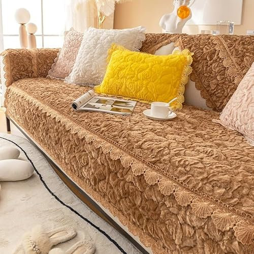 KCCRHIN Rose Plüsch Sofabezug 1 2 3 4 Sitzer Rutschfeste Couchbezug L Form Ecksofa Sofaschoner Super Weiche Sofa Bezüge Waschbar Sofahusse Waschbar Sofa Cover Couch Covers,Kaffee,90*240cm/35.4*94.5in