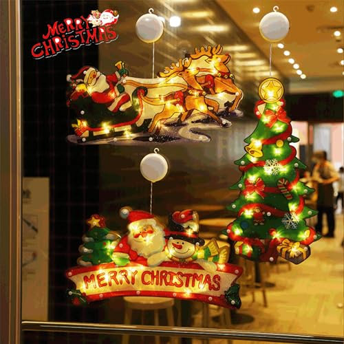 Saugnapf Weihnachten Lichter, Weihnachtsfenster Hängelichter, Weihnachtsbeleuchtung Fenster, Doppelseitige Farbe Weinachtsdekorationen Weihnachten Deko, Fensterdeko Hängend Fensterlicht (Type A)