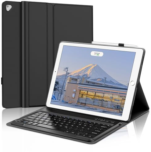 FOGARI Tastatur Hülle für iPad Pro 12.9 2017 | Tastatur Hülle für iPad Pro 12.9 2015 - Soft TPU Rückseite Gehäuse Schutzhülle, Magnetisch Abnehmbarer Tastatur mit QWERTZ Layout, Schwarz