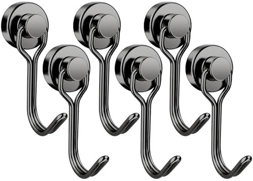 GGTTNRT Magnetic Hooks, 31Lb Magnet Hooks, Strong Magnetic Hooks for Fridge, Magnet Hooks for Hanging, Camping, Kitchen (Black, 6PCS)