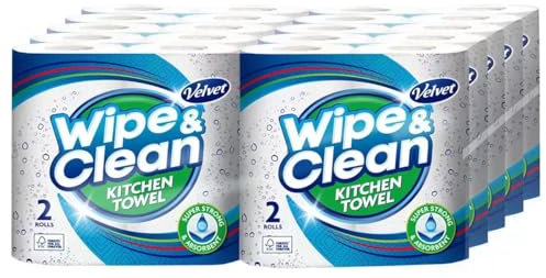 STAR FASHION GLOBAL LTD Velvet Wipe & Clean Super Strong, Absorbant Kitchen Towel Rolls - Pack of 20 Rolls