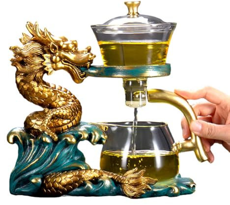 KALWEL, Théière magnétique Dragon, service à thé en verre résistant à la chaleur, infuseur à thé automatique magnétique, théière Kung Fu de bureau, convient pour le thé en vrac, le thé aux fleurs
