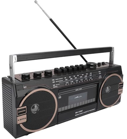 Lecteur de Cassettes Bluetooth Vintage, Radio AM FM SW avec Enregistreur USB, Magnétophone Aux in 3,5 Mm avec Haut-parleurs Stéréo (Black)