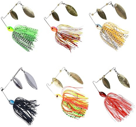 6-Piece Spinner Bait, Artificial Bait, Pike Bait, Fishing Lure, Chatterbait Set, Fishing Bait, Buzzbait, Carbide Multicoloured, Spinner Bait, Jigs forTrout, Perch, Zander, Salmon Pike