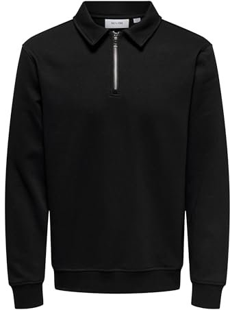 ONLY & SONS Herren ONSDAVID REG Half Zip Sweat Sweatshirt, Black, XL
