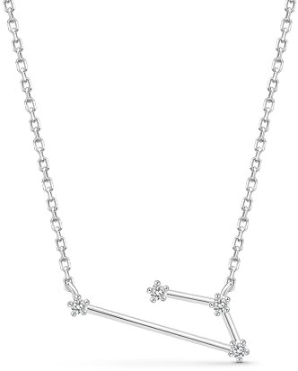 Amberta Women 925 Sterling Silver Constellation Necklace with Cubic Zirconia Birthstone – Silver Zodiac Necklace CZ: Aries Necklace with Simulated Diamond Birthstone