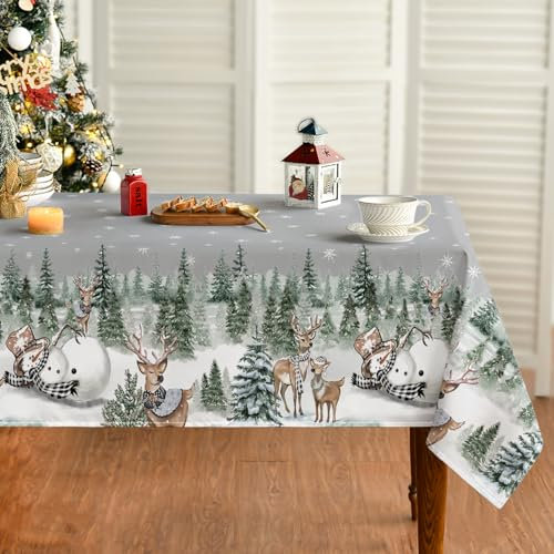 Artoid Mode Schneeflocken Bäume Schneemann Rentier Weihnachten Tischdecke 140x180 cm, Winter Fleckschutz Tischwäsche Küche Dekoration Party Dekor