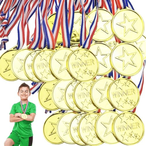 50 Stücke Gewinner Medaillen, Kunststoff Medaillen Gold Kinder,Kinder Sieger Medallien, Goldmedaille für Kinder, Medaillen Kinder für Sportstag, Mini-Olympiade, Kindergeburtstag Party