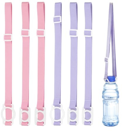 PATIKIL Water Bottle Lanyard, 6 Pcs Adjustable Holder Shoulder Strap with White Carrier Ring for Hiking Walking Outdoor (Pink, Purple)